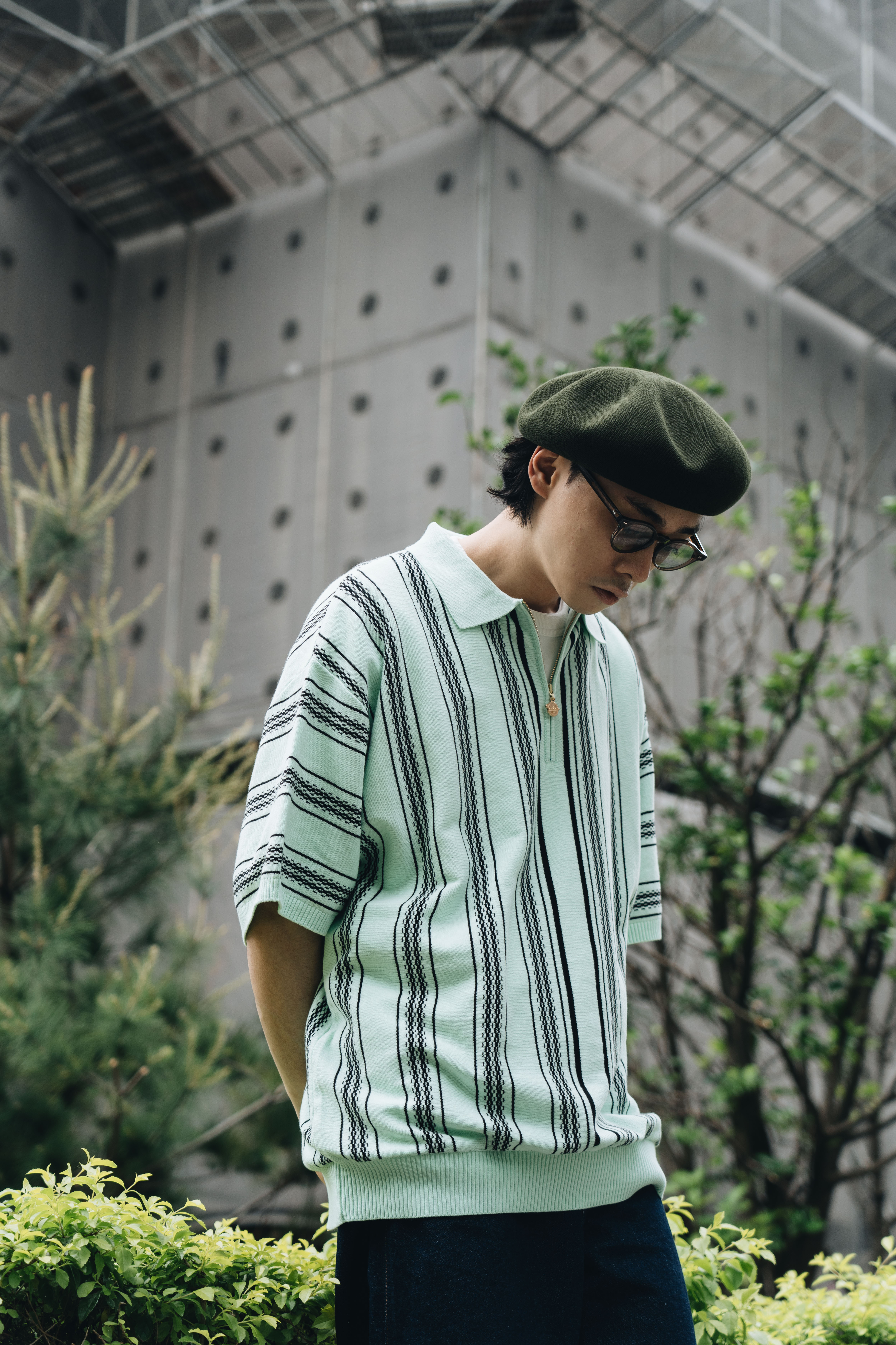 KEBOZ - JACQUARD STRIPE KNIT POLO / 2COLORS