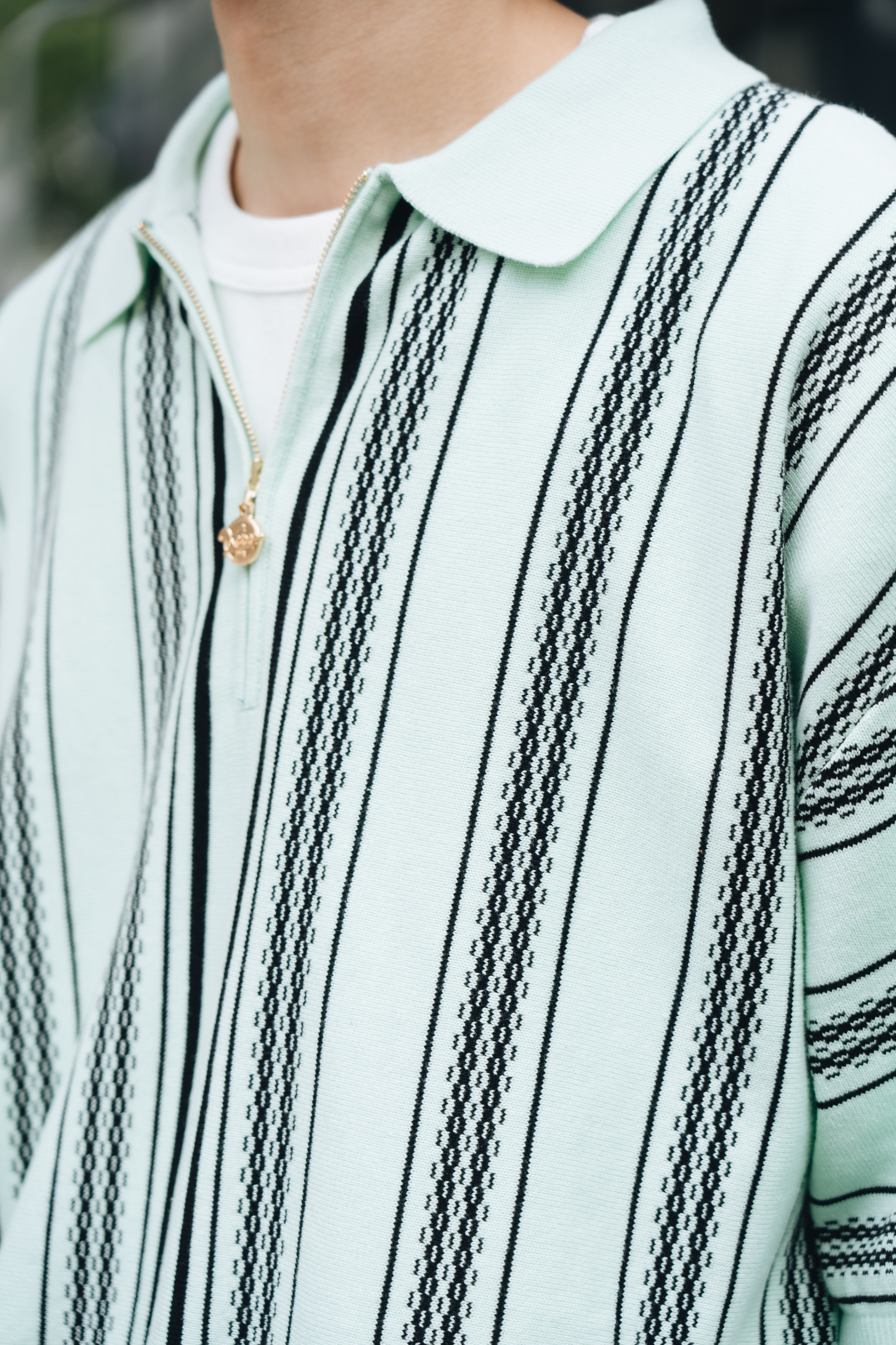 KEBOZ - JACQUARD STRIPE KNIT POLO / 2COLORS