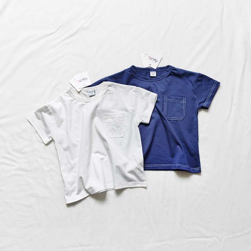 現貨 110cm 親子款 中性圓領口袋純棉上衣 2色