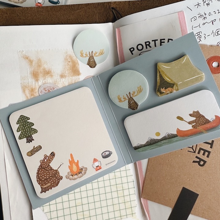 OKATAOKA  露營熊 80枚入標籤MEMO貼｜日本Greeting Life