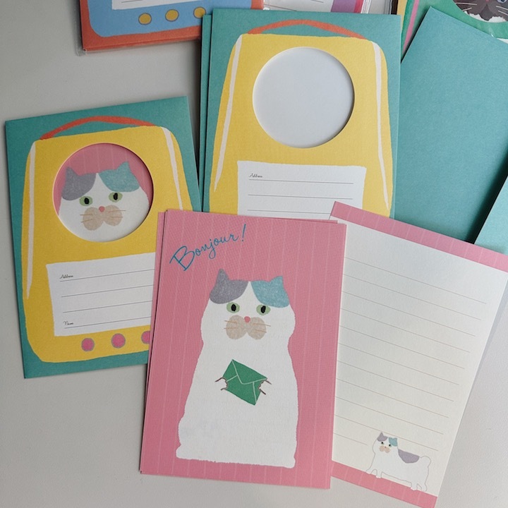 黃色 毛茸茸貓咪  透明窗 信紙信封組｜日本ACTIVE CORPORATION