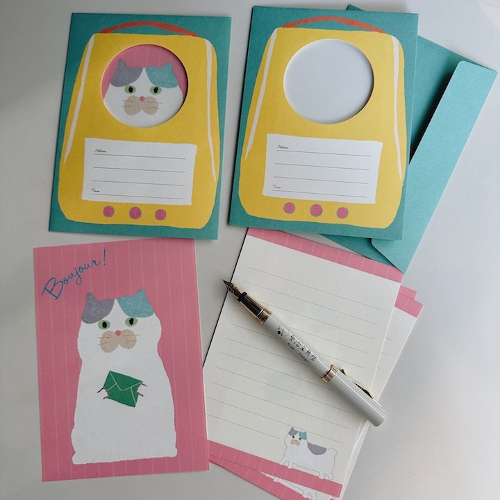 黃色 毛茸茸貓咪  透明窗 信紙信封組｜日本ACTIVE CORPORATION