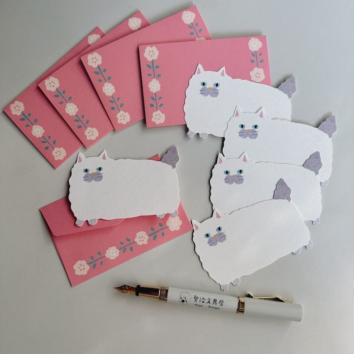 粉紅色 毛茸茸貓咪 5入迷你小卡片｜日本ACTIVE CORPORATION