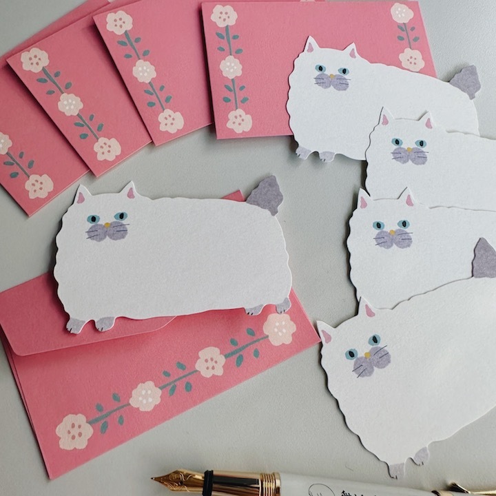粉紅色 毛茸茸貓咪 5入迷你小卡片｜日本ACTIVE CORPORATION