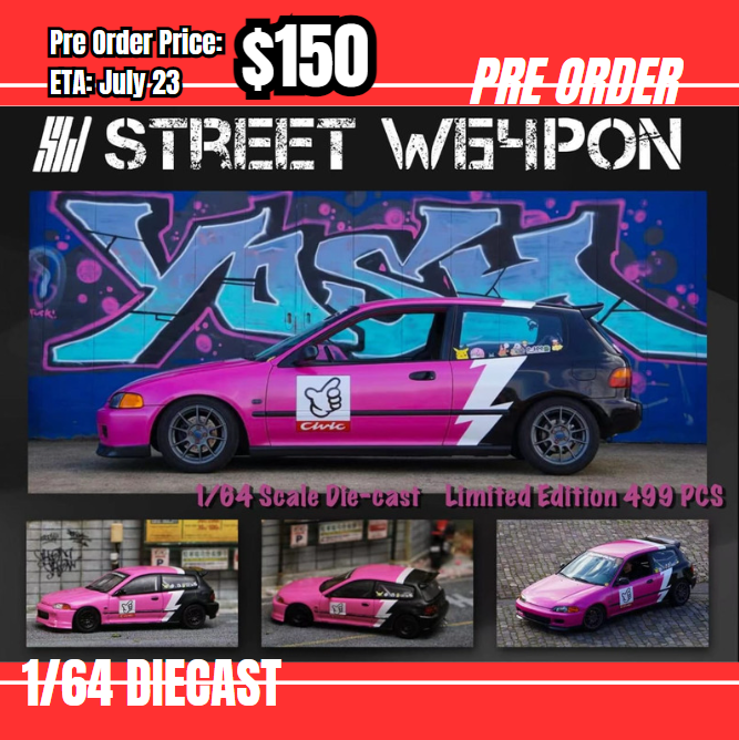 Pre Order-$150 Street Weapon 1:64 Honda Civic EG6 Pink Flash [OD25/05]