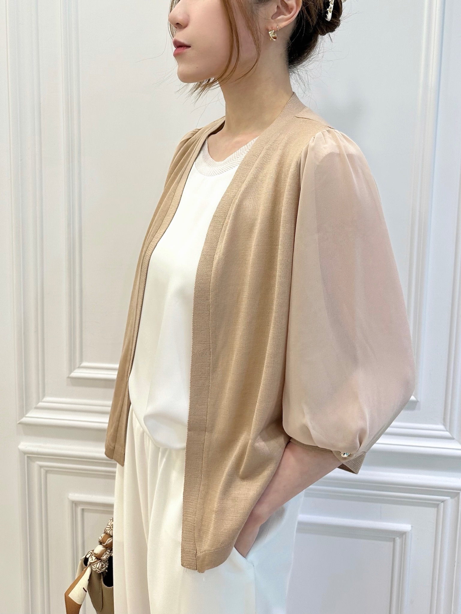 袖透膚針織外套