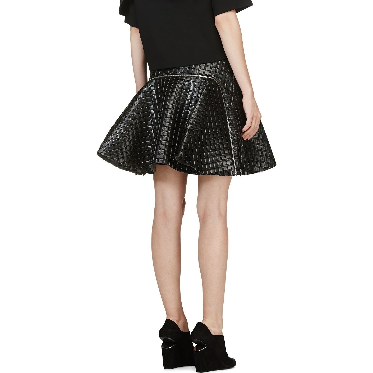 Jay Ahr - 率性格紋造型皮短裙