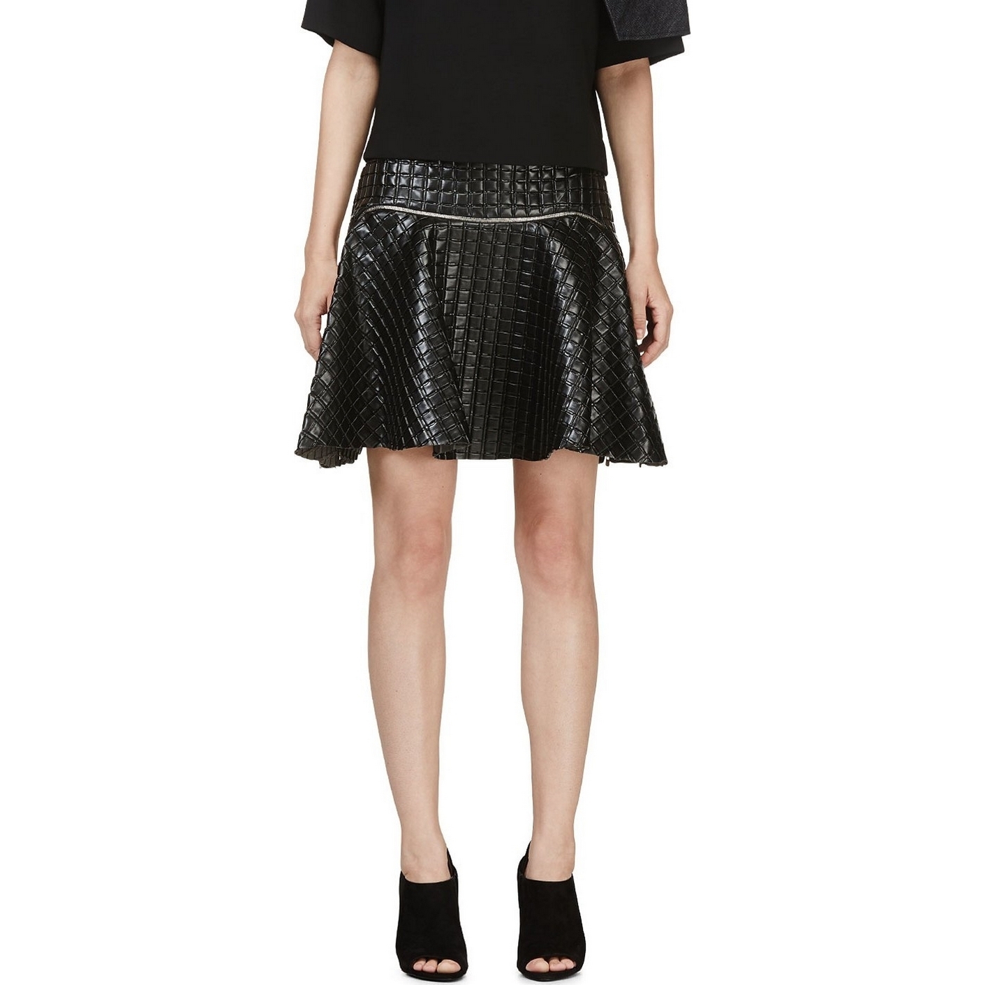 Jay Ahr - 率性格紋造型皮短裙