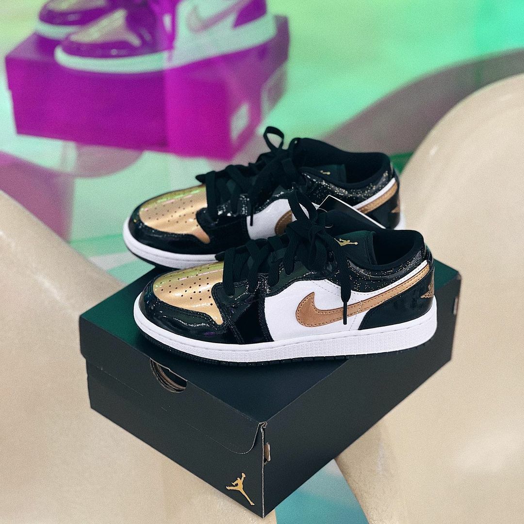 Nike Air Jordan 1 Low SE 黑色 黑金 金腳趾 漆皮 喬丹 DR6970-071