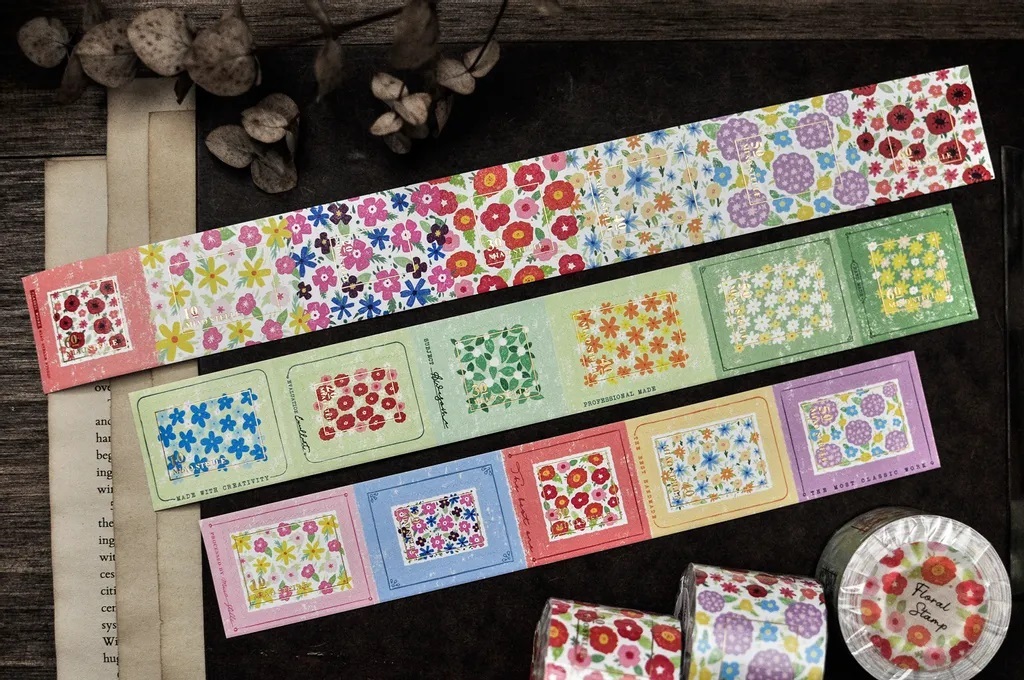 喵吉星．Floral Stamp 花日郵票 4cm模造紙膠帶(附刀模) <整捲/分裝>