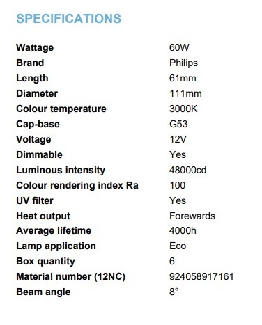 飛利浦 MASTERLINE 111 60W 12V 14741 14742 14743 8 / 24 / 45 DEG G53