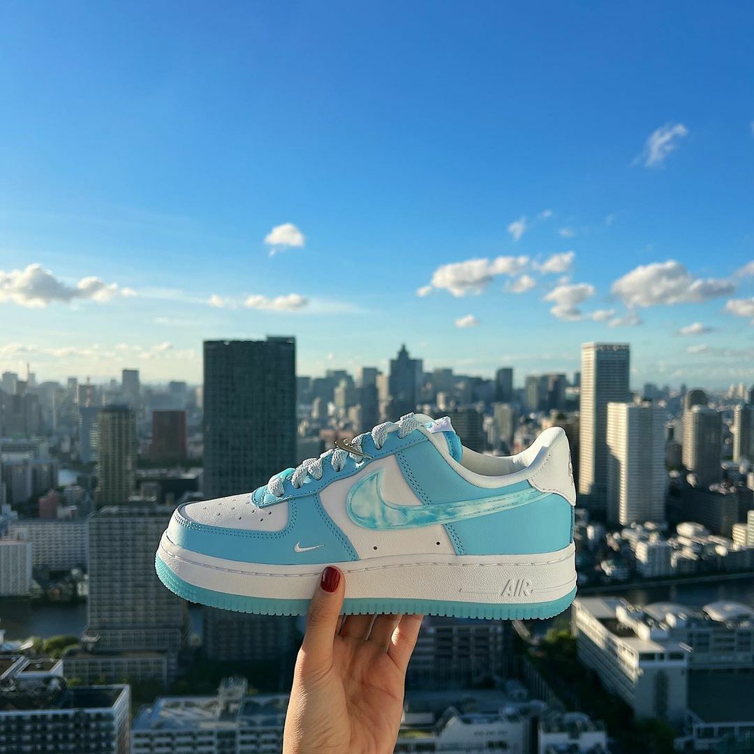 Nike Air Force 1 雲朵棉花糖 水藍 藍色 白色 日本限定 小勾 刺繡 AF1 DX2937-100