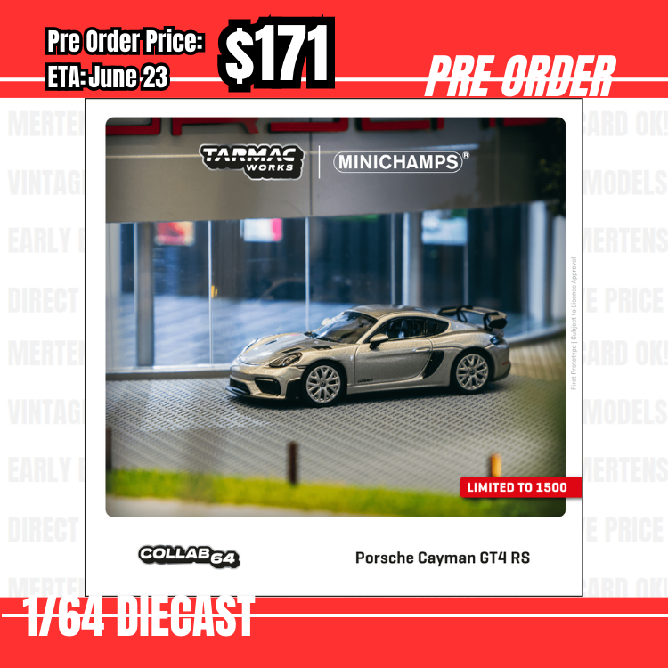 Pre Order-$171 Tarmac x Minichamps 1:64 Porsche Cayman GT4 RS GT Silver Metallic [OD25/05]