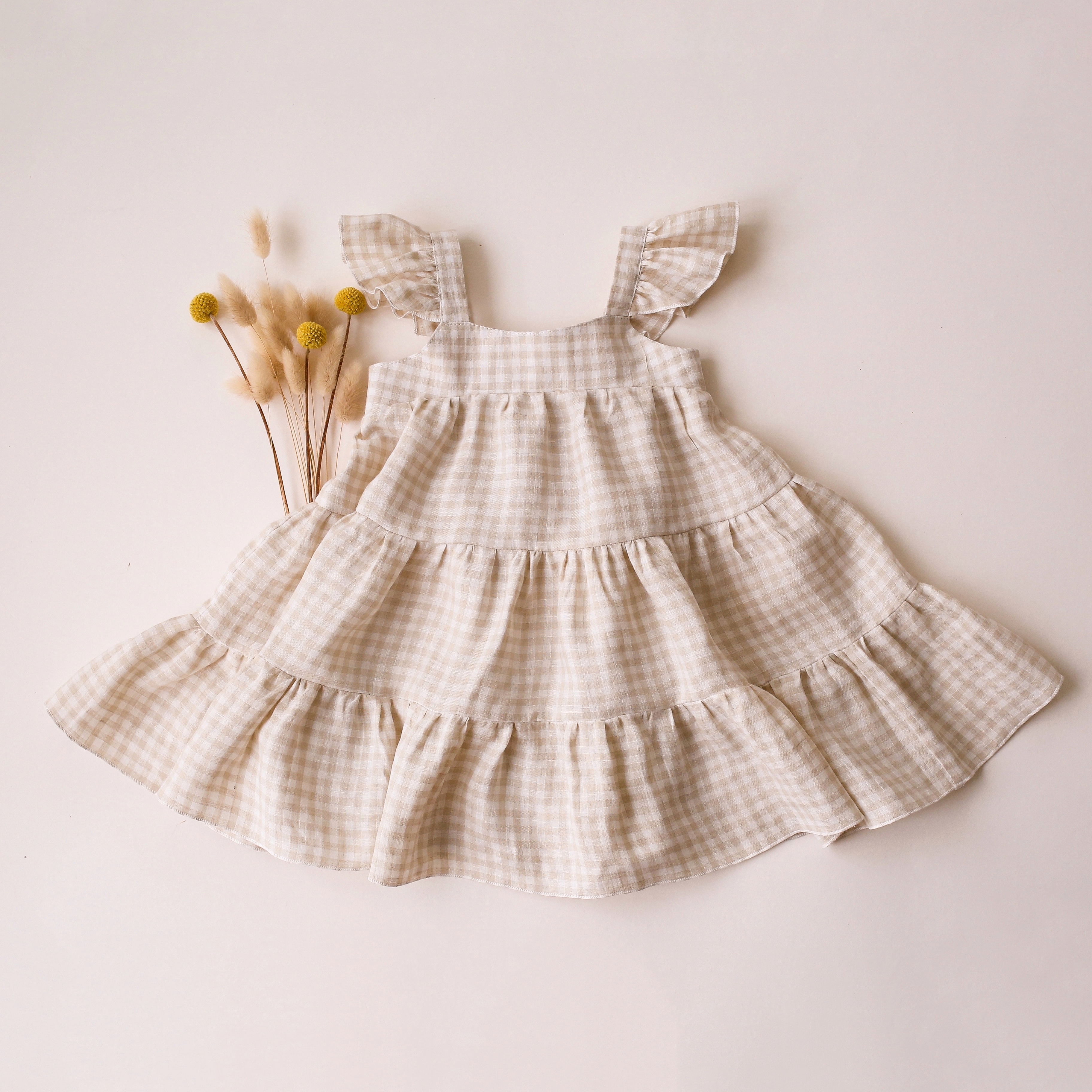 Dannie and Lilou-Boho Dress波希米亞長洋裝(Beige Gingham)