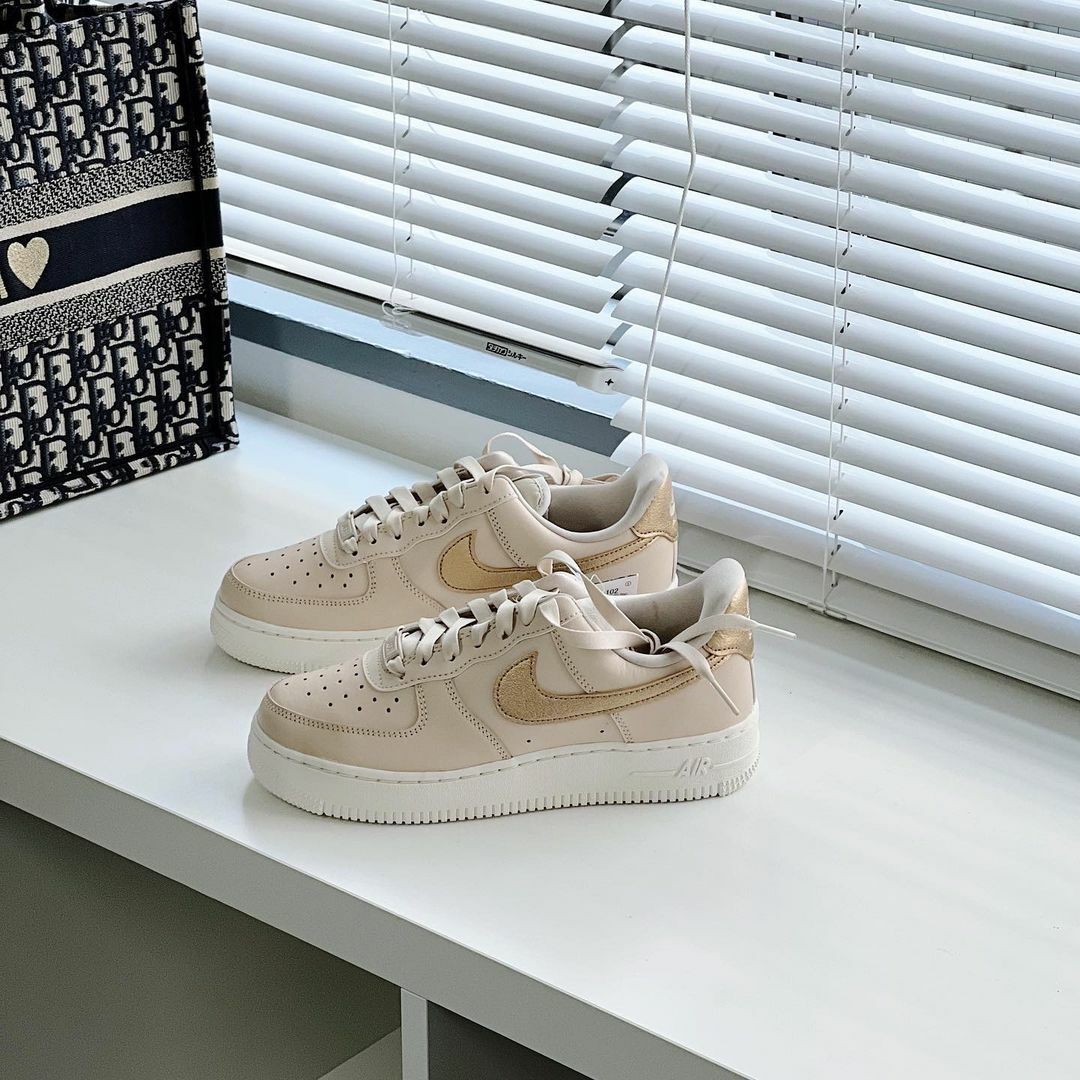 Nike Air Force 1 奶茶金箔 奶茶色 燙金 金勾 奶油色 AF1 DQ7569-102