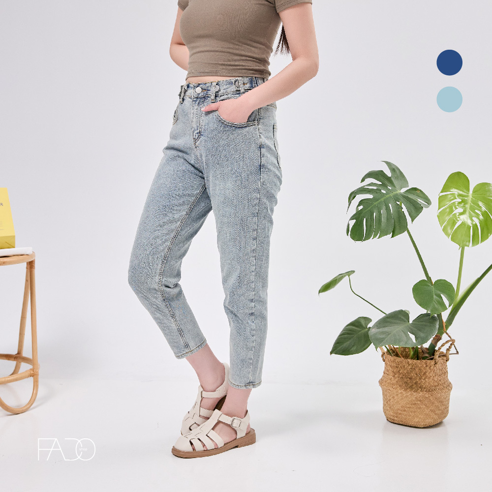 法朵Fado shop｜腰造型環釦拉鍊彈力牛仔褲 259C002 深/淺藍 S-XL