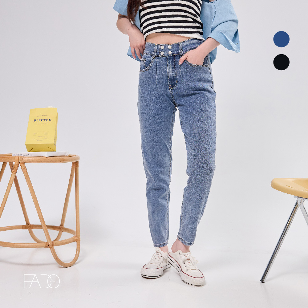 法朵Fado shop｜四釦造型窄管牛仔褲 259C014 藍/黑 S-XL