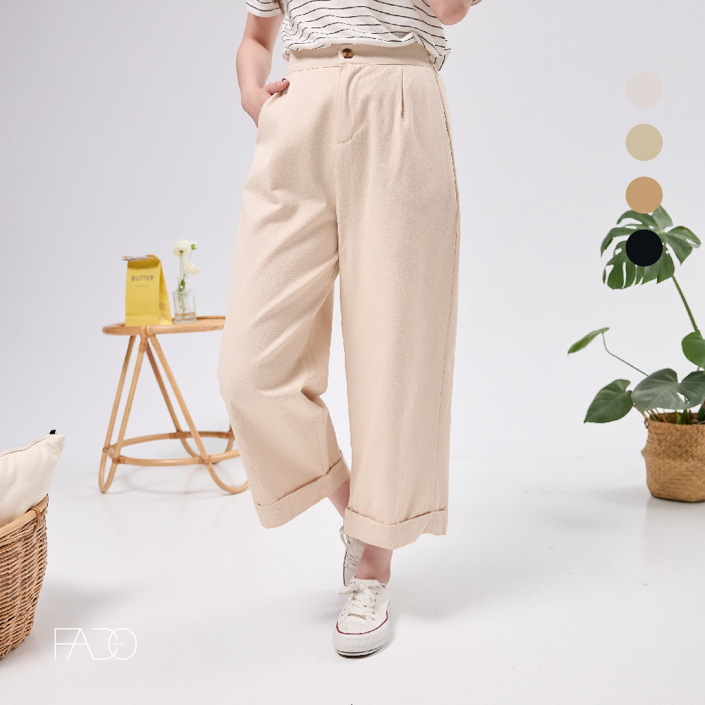 法朵Fado shop｜素面單釦後鬆緊腰寬版長褲 273C004 四色