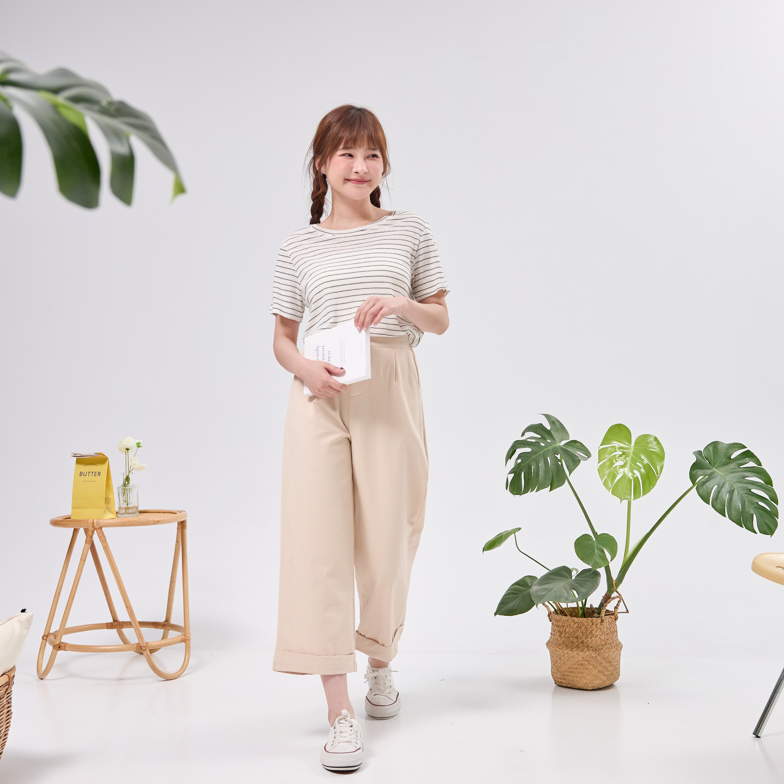 法朵Fado shop｜素面單釦後鬆緊腰寬版長褲 273C004 四色