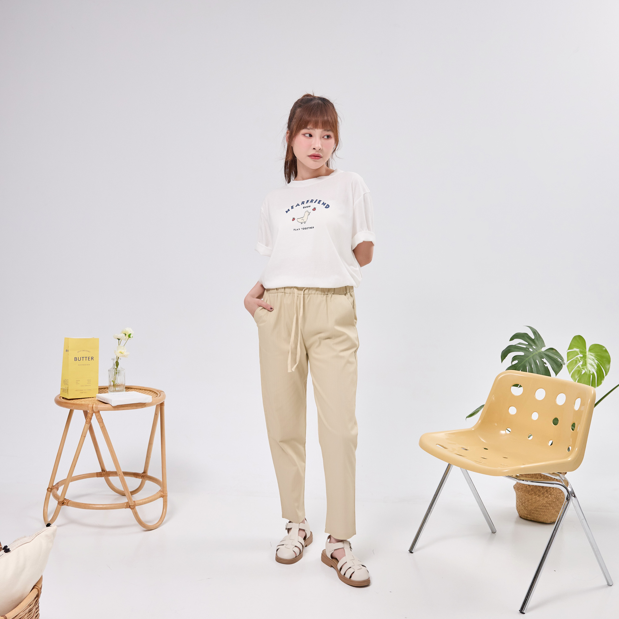 法朵Fado Shop｜素面腰抽繩綁帶休閒長褲 273C008 六色