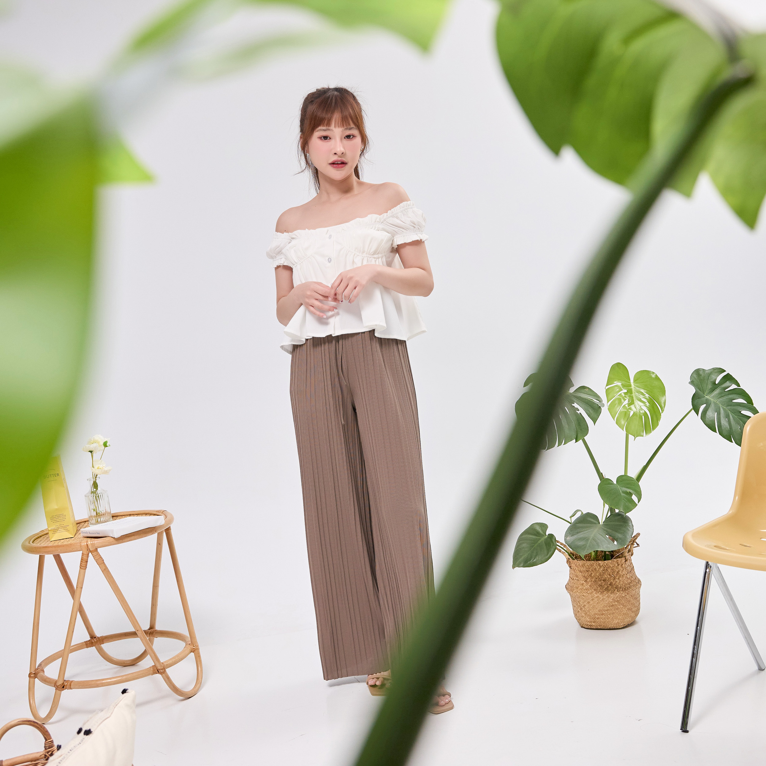 法朵Fado Shop｜鬆緊腰壓百褶寬褲 273C011 四色