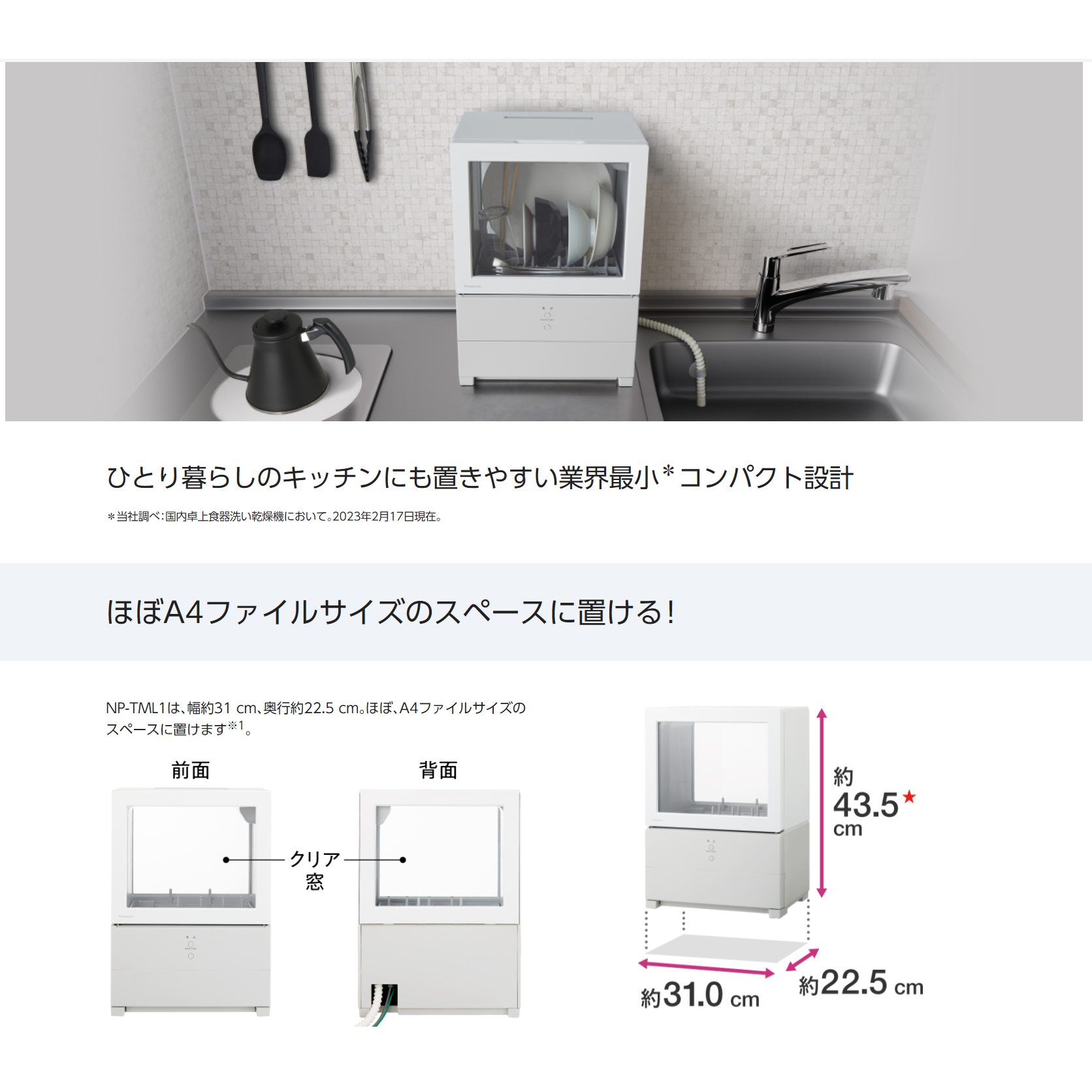 Panasonic SOLOTA NP-TML1單人用除菌洗碗機（免接進水管）