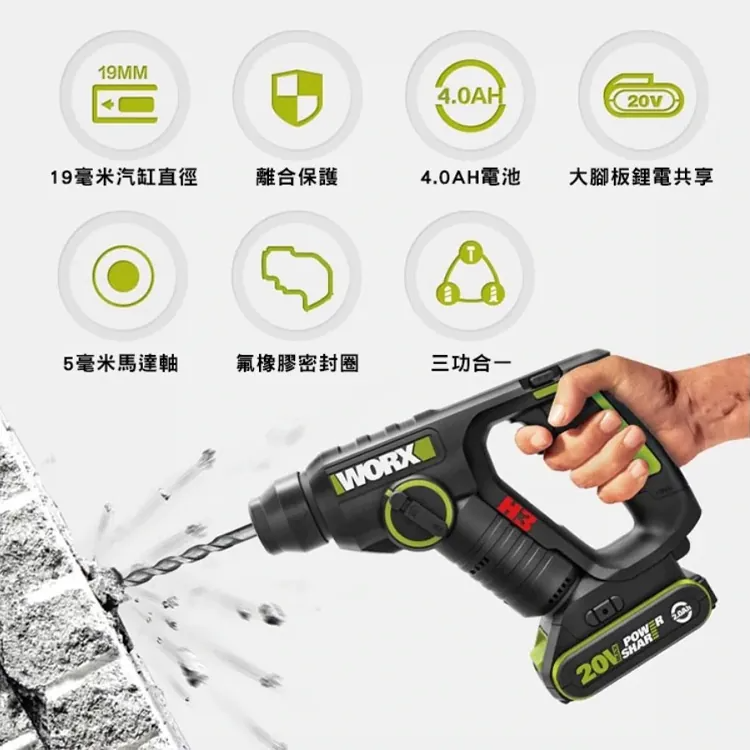 WORX WU938無刷兩用油壓鑽+電鑽孖寶 (2.0Ah套裝)