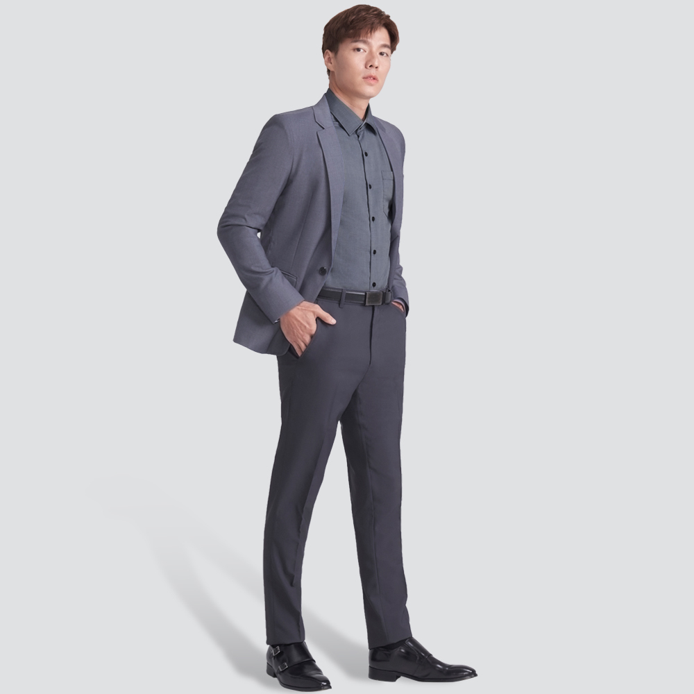 嫘縈混紡長袖襯衫-深灰