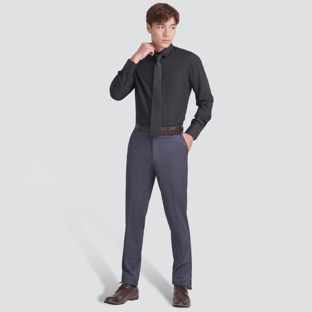 嫘縈混紡長袖襯衫-黑