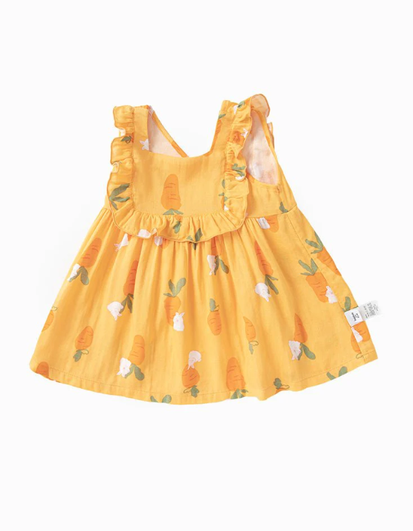 H135OE_SS23_C🐰🥕橙色可愛兔兔蘿蔔花邊背心裙