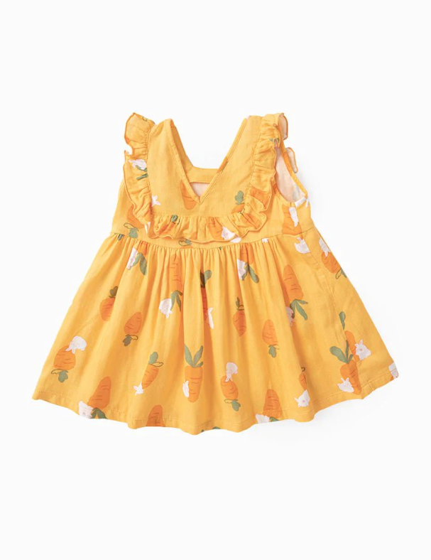 H135OE_SS23_C🐰🥕橙色可愛兔兔蘿蔔花邊背心裙