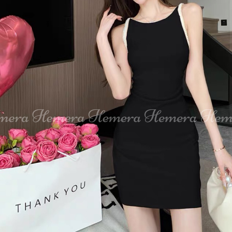 DR23W0543 小香風織麻邊顯瘦連身裙