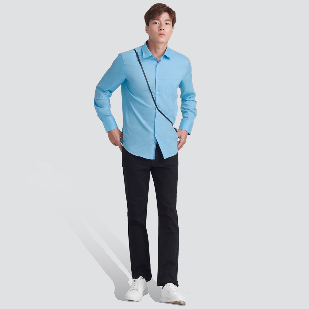 嫘縈混紡長袖襯衫-水藍