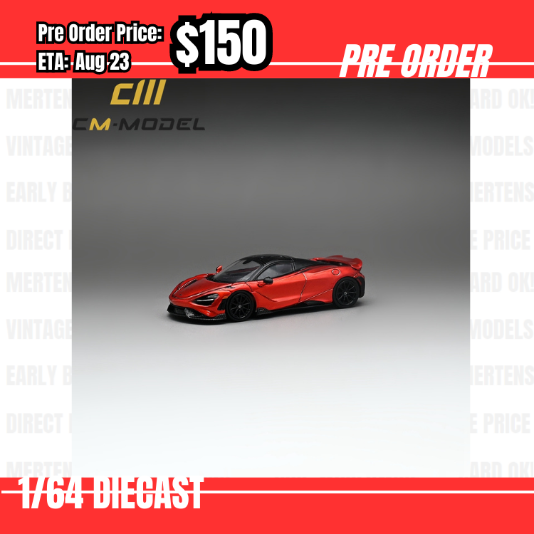 Pre Order-$150 CM Model 1:64 Mclaren 765LT Volcanic orange w/extra set of wheels [OD25/05]