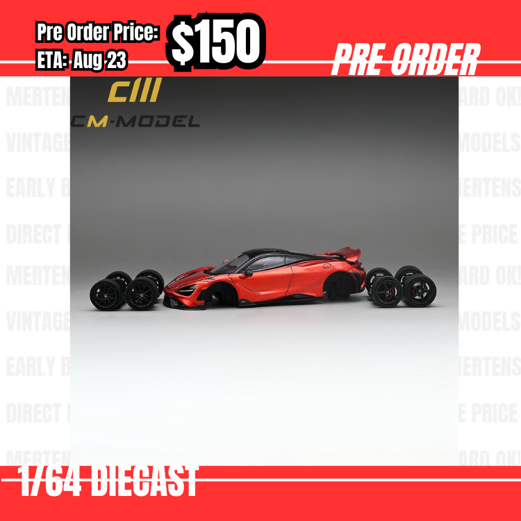 Pre Order-$150 CM Model 1:64 Mclaren 765LT Volcanic orange w/extra set of wheels [OD25/05]
