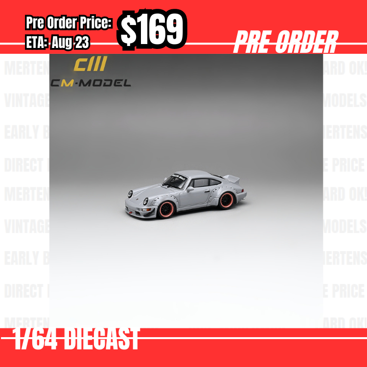 Pre Order-$169 CM Model 1:64 Porsche 964 Widebody Grey w/extra set of wheels [OD25/05]