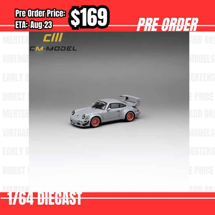 Pre Order-$169 CM Model 1:64 Porsche 964 Widebody Grey w/extra set of wheels [OD25/05]