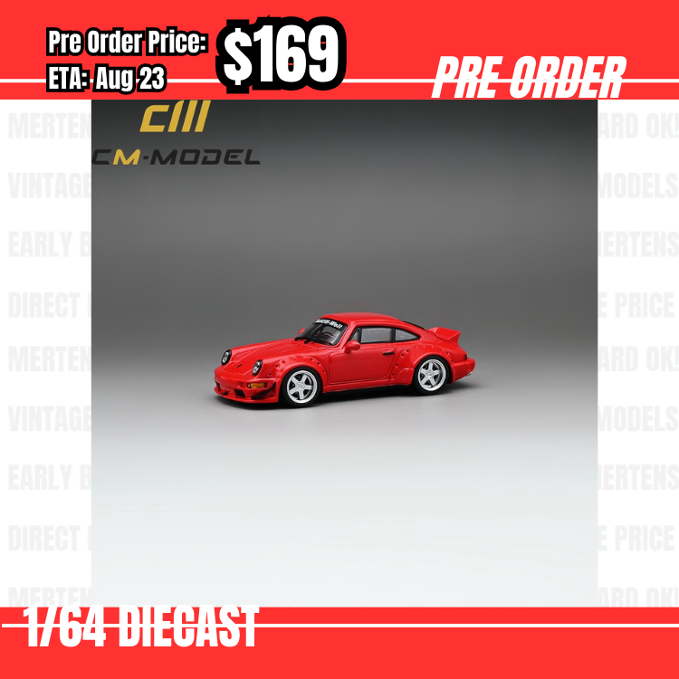 Pre Order-$169 CM Model 1:64 Porsche 964 Widebody Red w/extra set of wheels [OD25/05]