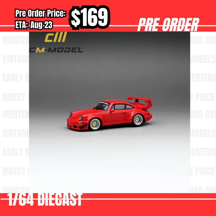 Pre Order-$169 CM Model 1:64 Porsche 964 Widebody Red w/extra set of wheels [OD25/05]