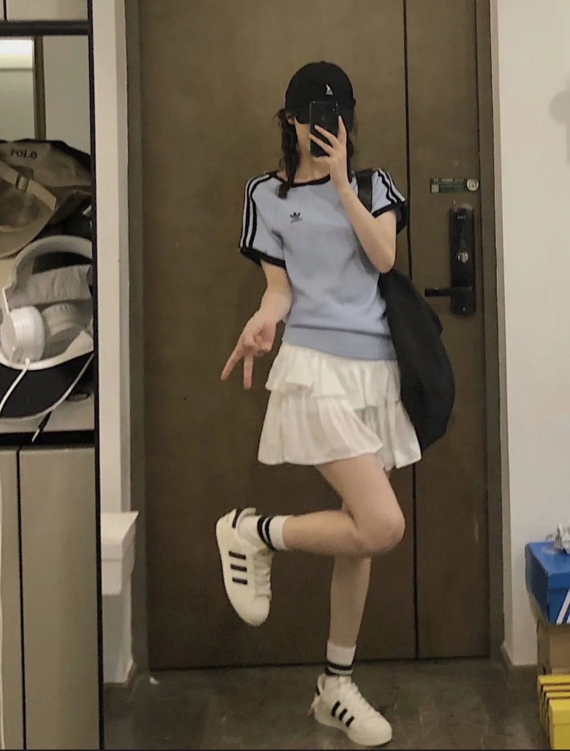 Adidas 三葉草 螺紋短袖 藍