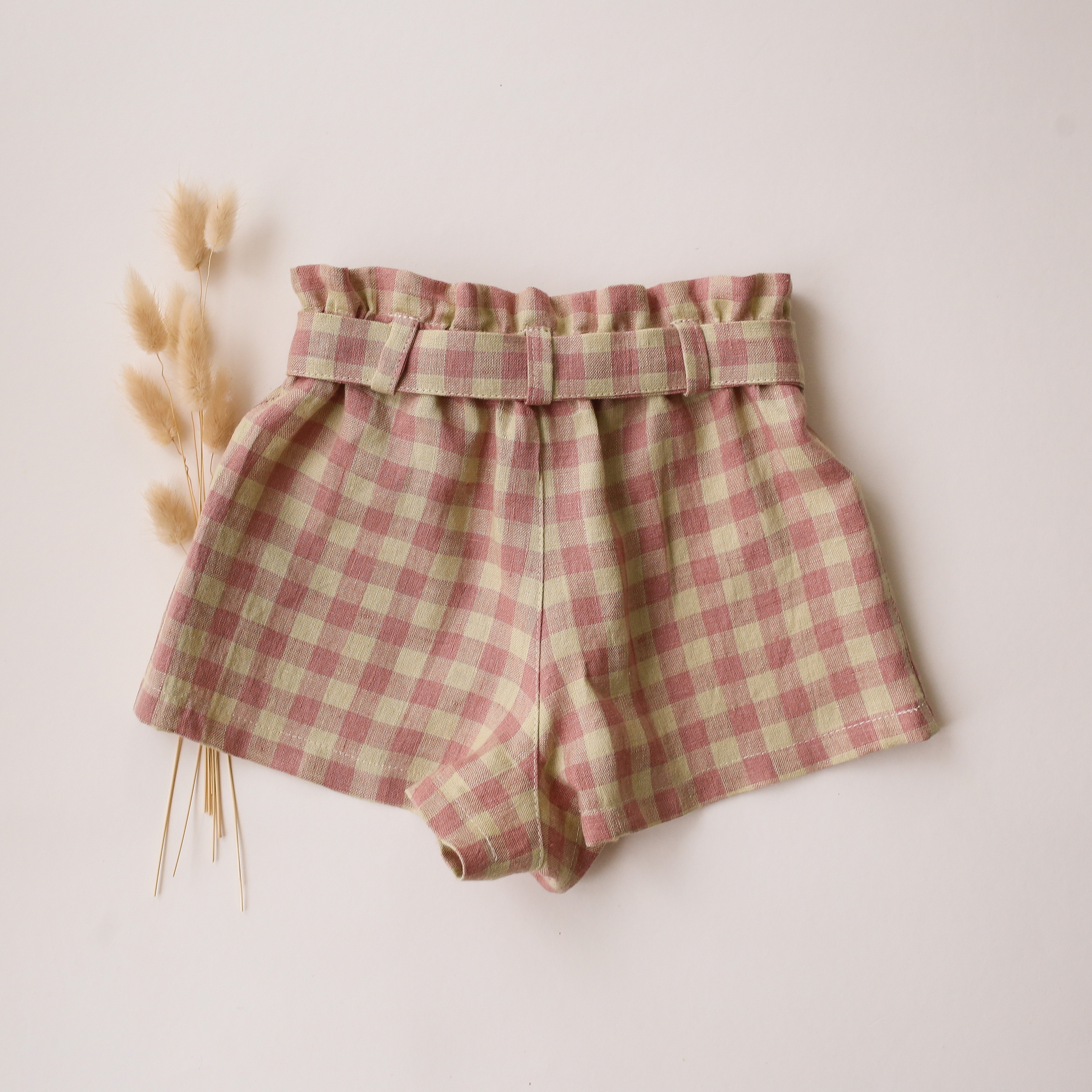 Dannie and Lilou-Paperbag Shorts蝴蝶結綁帶短褲(Blush & Cream Gingham)