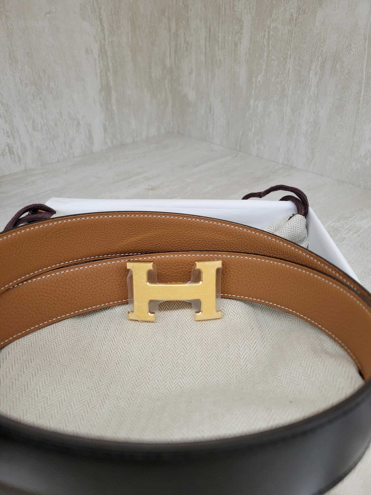 Hermes men’s belt 金棕色/黑色90cm 32MM