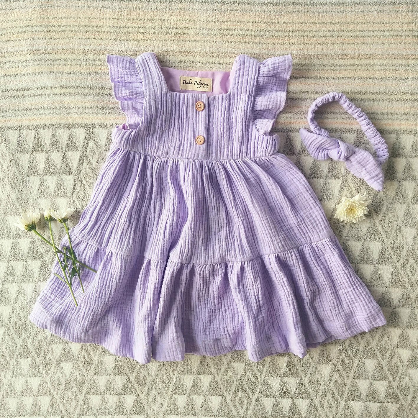 H161PE_SS23_O💜LILAC FLUTTER SLEEVES DRESS (Hey Pilgrim)