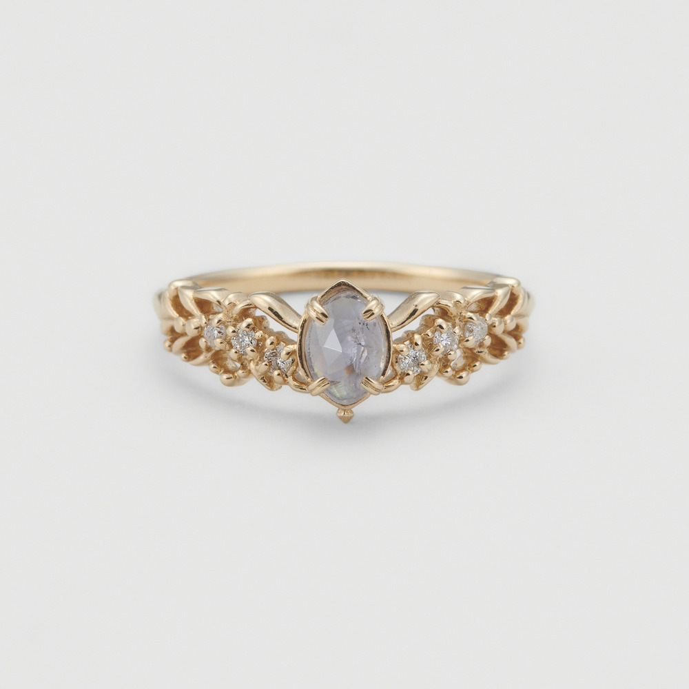 【輕奢】王朝的華麗-14K金+925純銀堇青石/拉長石戒指