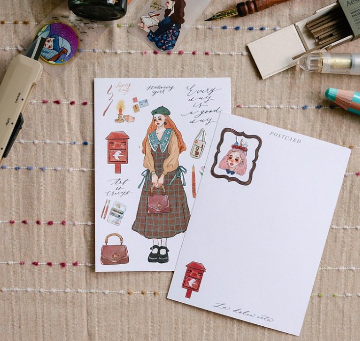 貝蕾帽女子 明信片｜甜蜜生活