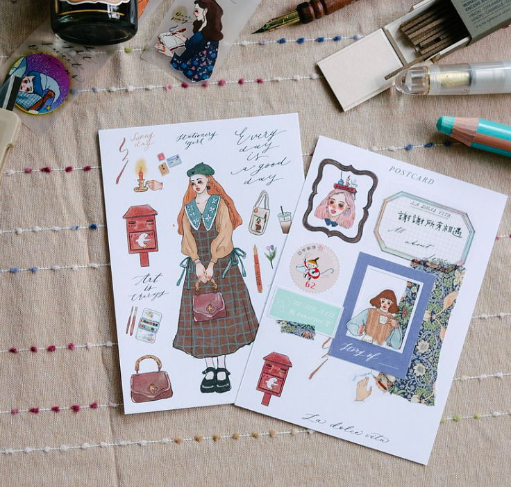 貝蕾帽女子 明信片｜甜蜜生活