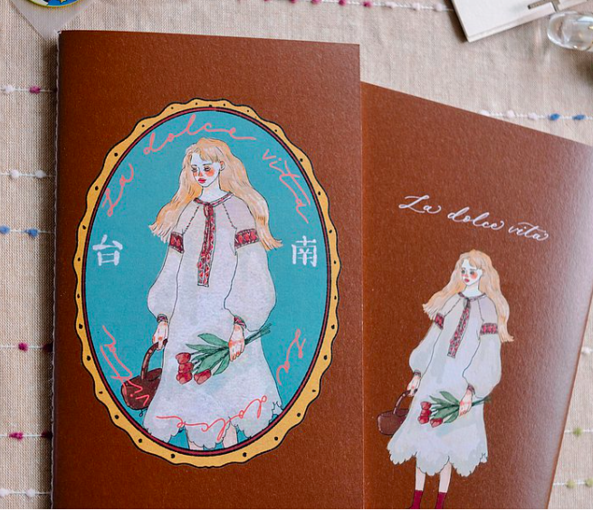 台南刺繡洋裝女孩 線裝筆記本 空白內頁｜甜蜜生活