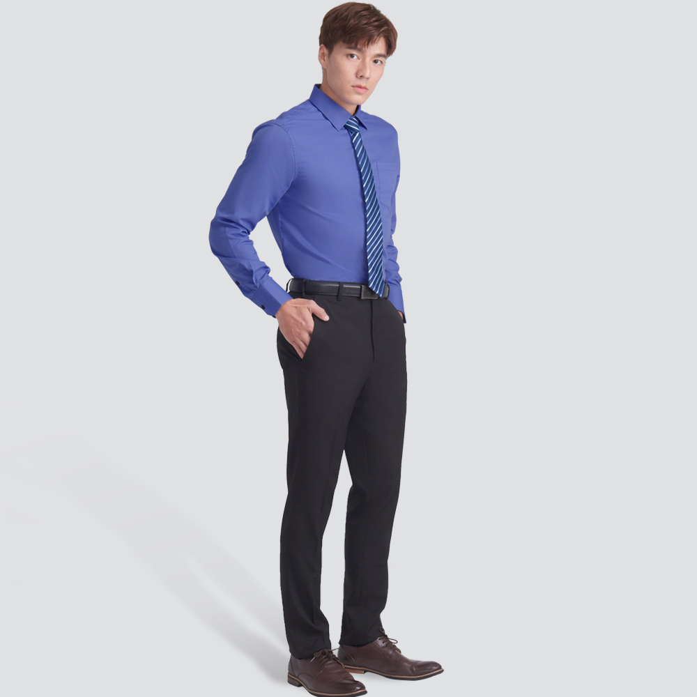 嫘縈混紡長袖襯衫-深藍