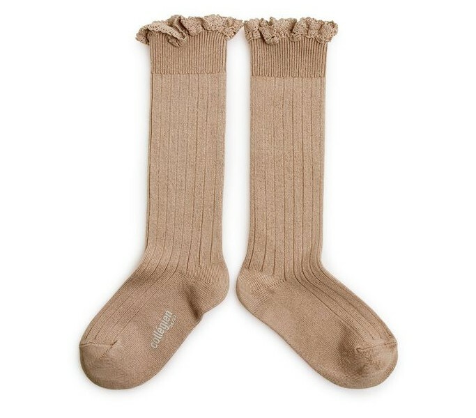 Collégien-Joséphine Sock 蕾絲羅紋及膝襪(Petite Taupe)