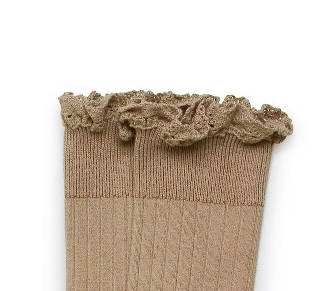 Collégien-Joséphine Sock 蕾絲羅紋及膝襪(Petite Taupe)